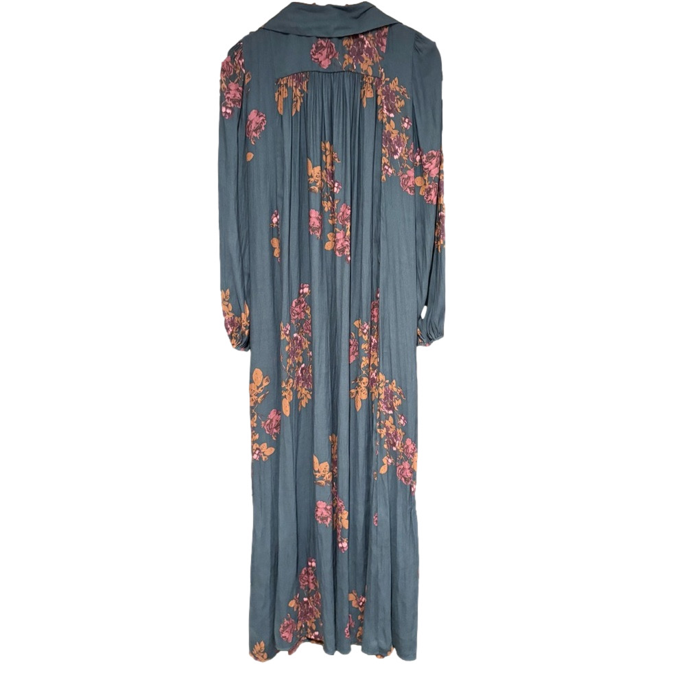 Anthropologie Free People Teal and Pink Floral Long Sleeve Dress S - Picture 3 of 4